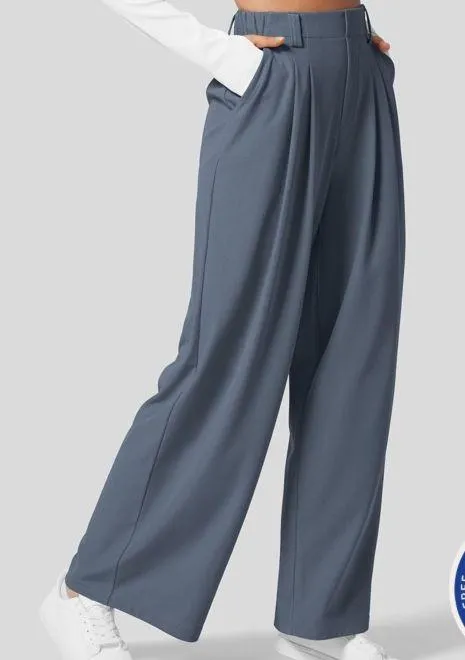 Flex™ High Waisted Plicated Side Pocket Wide Leg Waffle Work Pants