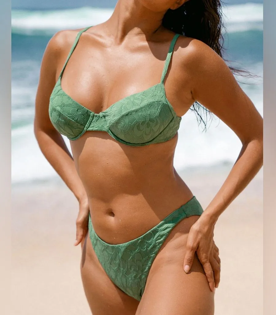 Berlook Dark Green Jacquard Underwire Bikini Set Size M