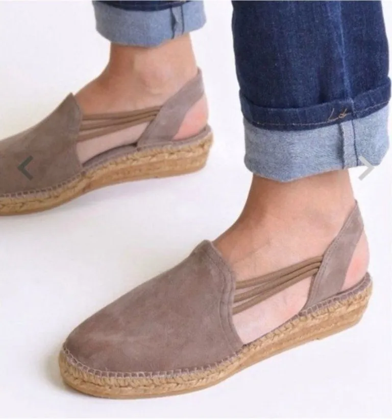 Toni Pons Nuria Wedges Size 7.5 Suede Espadrille Slingback Shoes Retro Coastal Tan