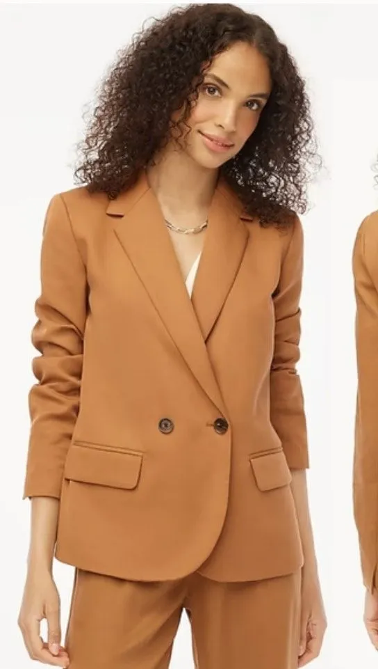 J. CREW Drapey Twill Double Breasted Blazer in Warm Brandy Size 8 Brown