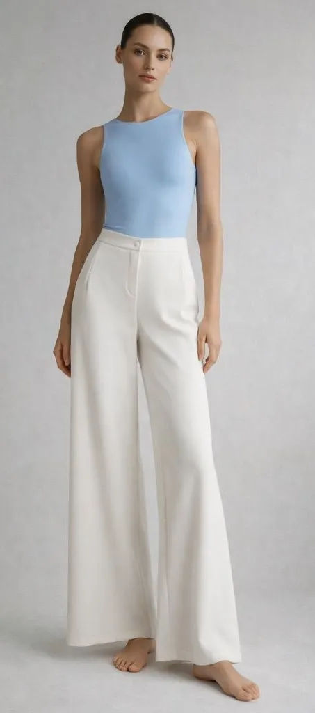 Lelagia High Waisted Wide Leg Flowy Pants White sz Small