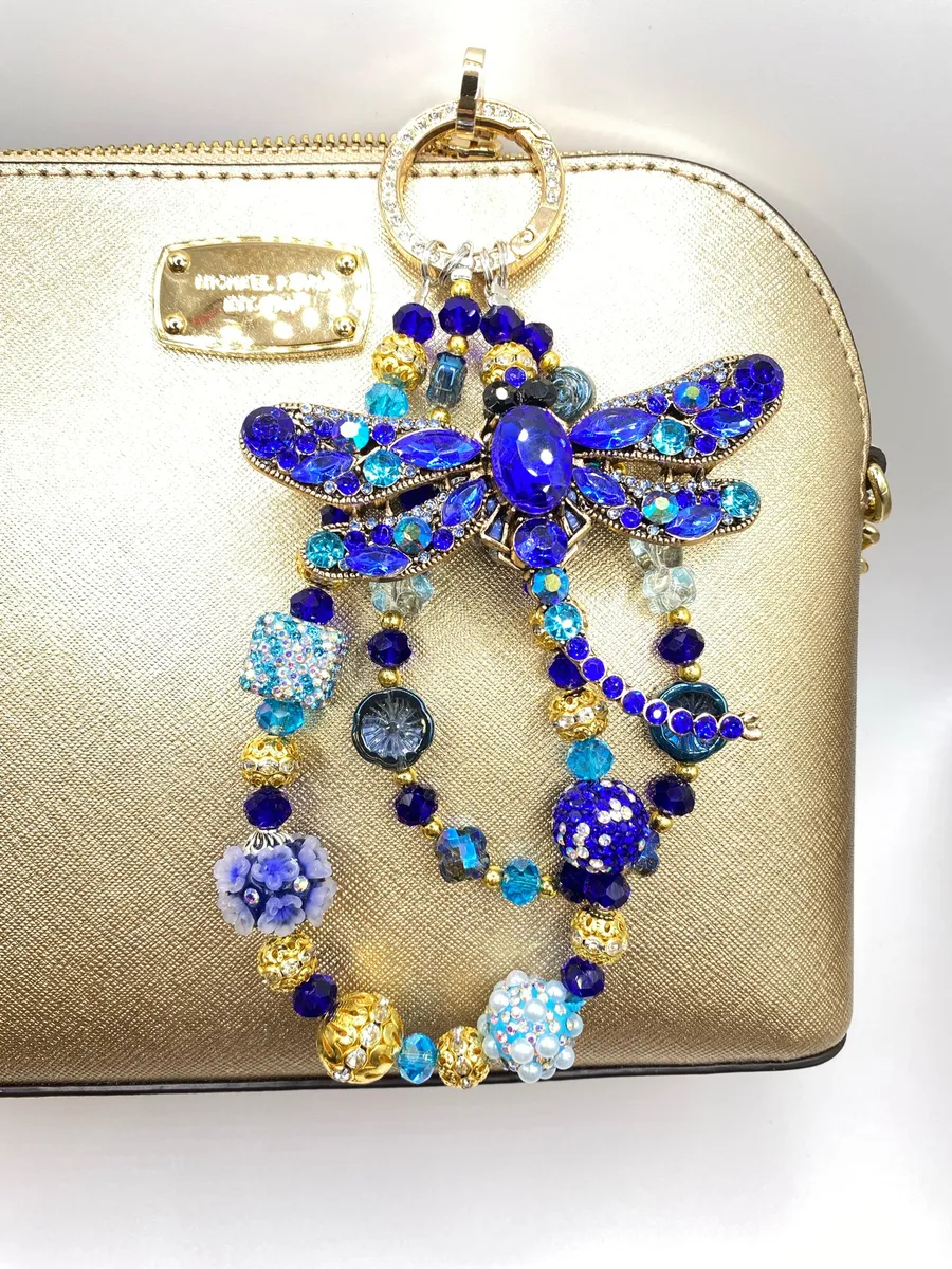 💙💚 Luxury Bag Chain Charm/Phone Chain/Keychain, BLING DRAGONFLY