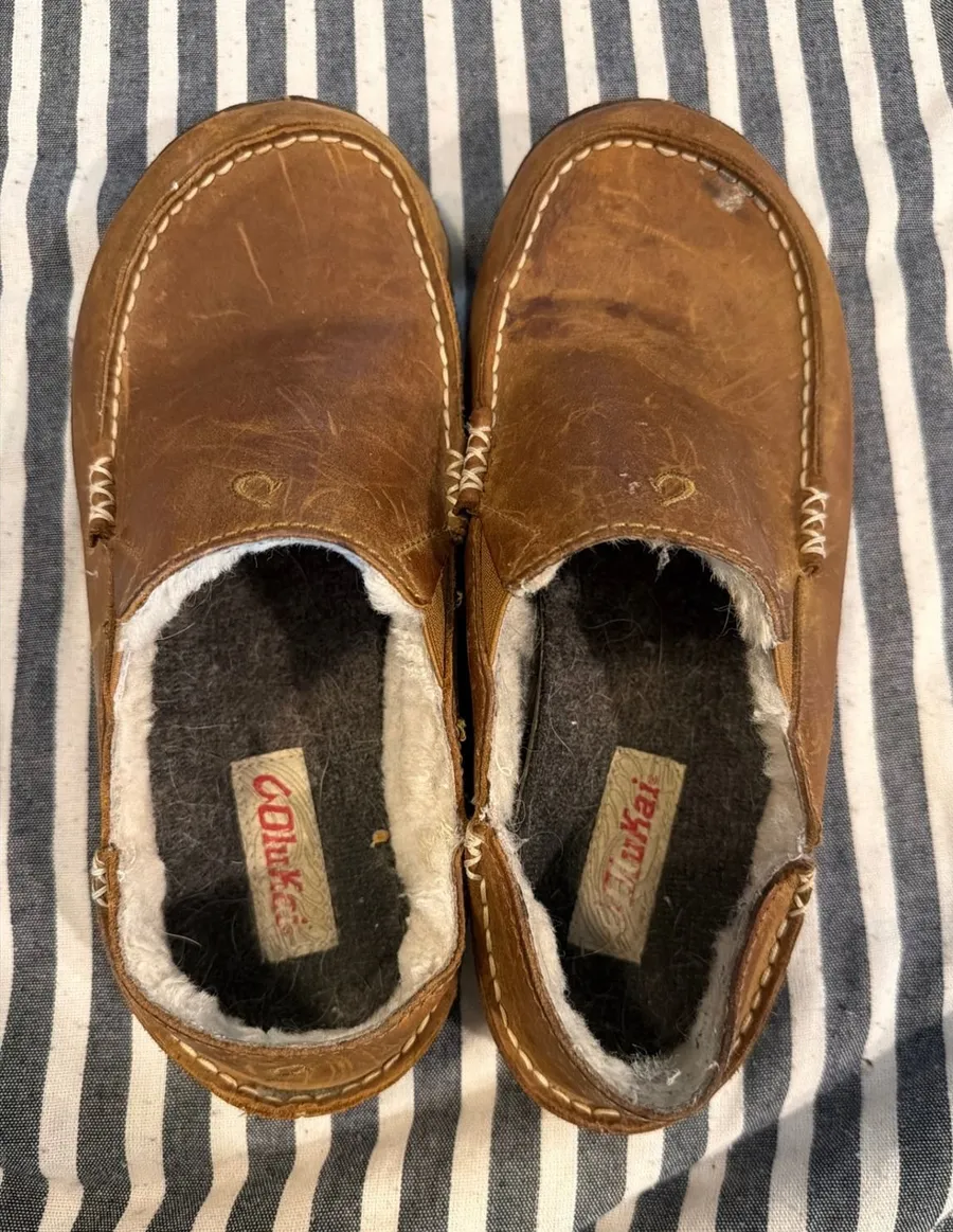 Olukai Moloa Slipper 8 Womens Brown Leather Shearling Lined 10252