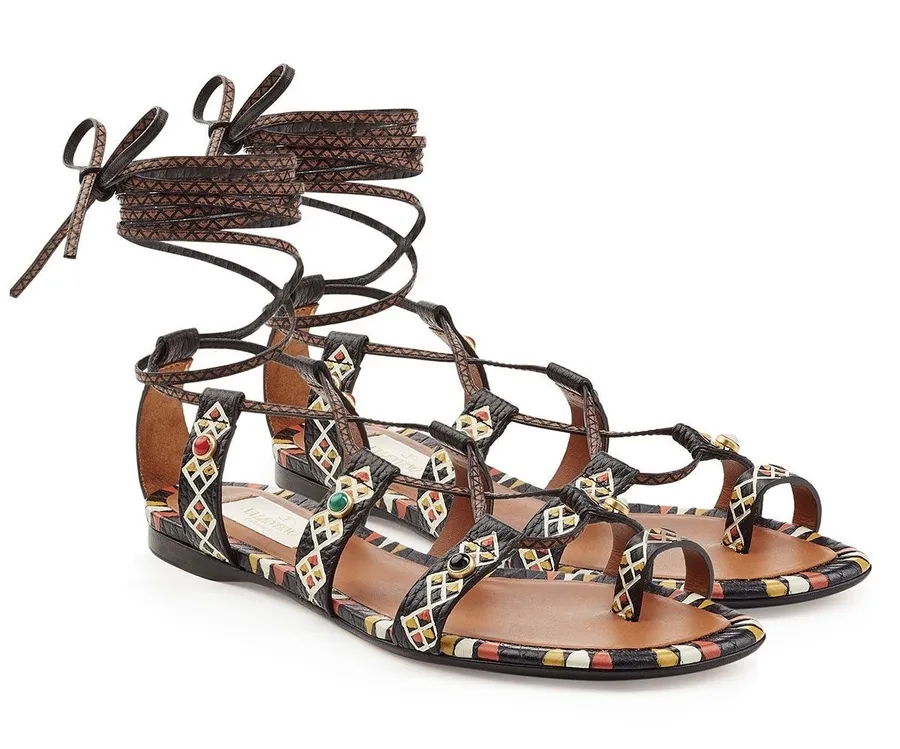Valentino Rolling Rockstud primitive print embellished leather sandals size IT35