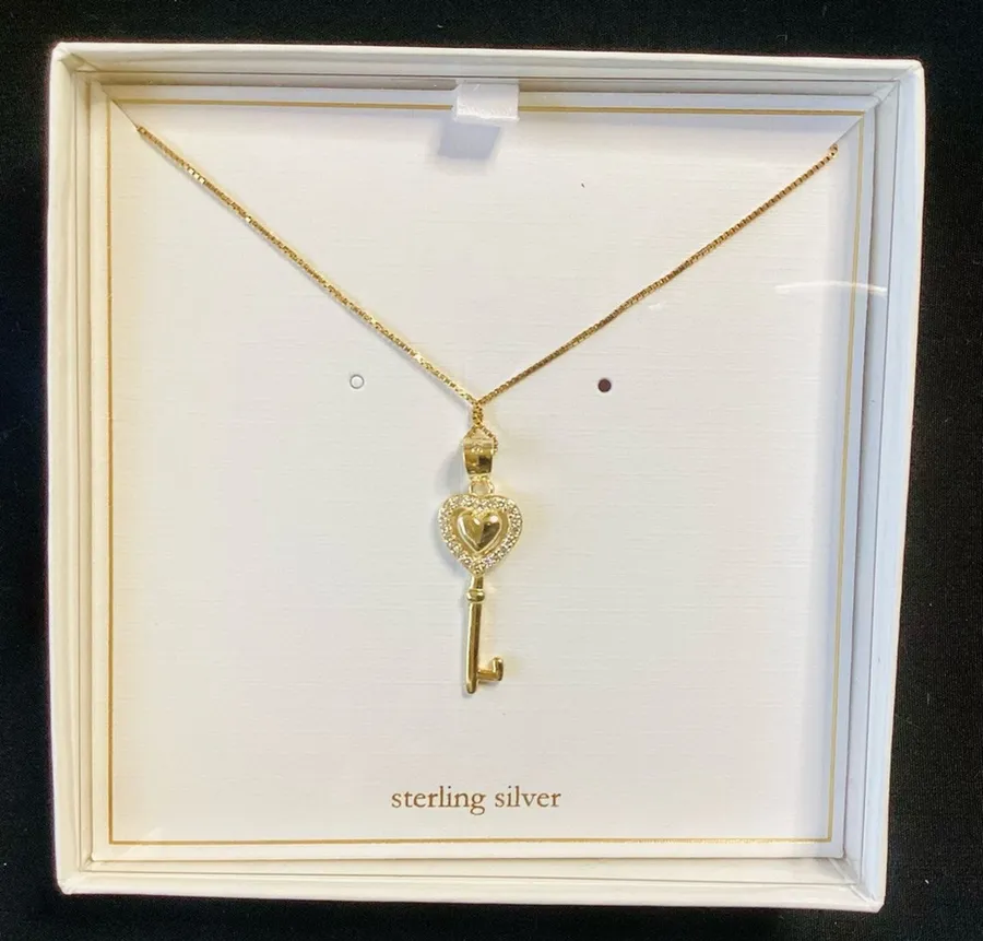 Petite Sterling Silver Gold Plated Key Necklace