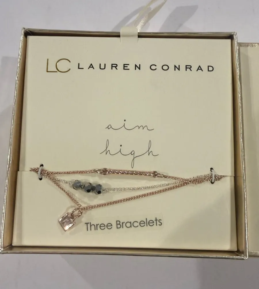 LC Lauren Conrad Rose Gold Charm 3 Bracelet Set cute gift box