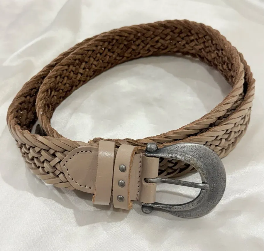 Free People We The Free Brix Belt Medium Large Oyster Braided Leather Western