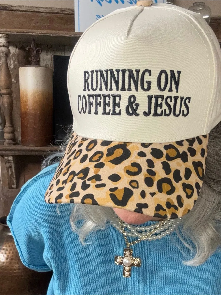 Running on Coffee & Jesus Leopard Brim Cap