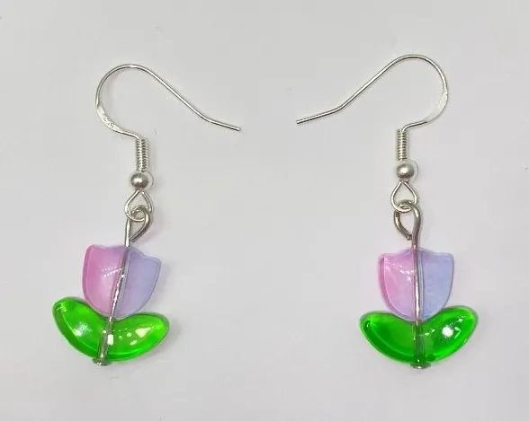 Blue and Pink Glass Tulip Earrings 🌷💙🩷