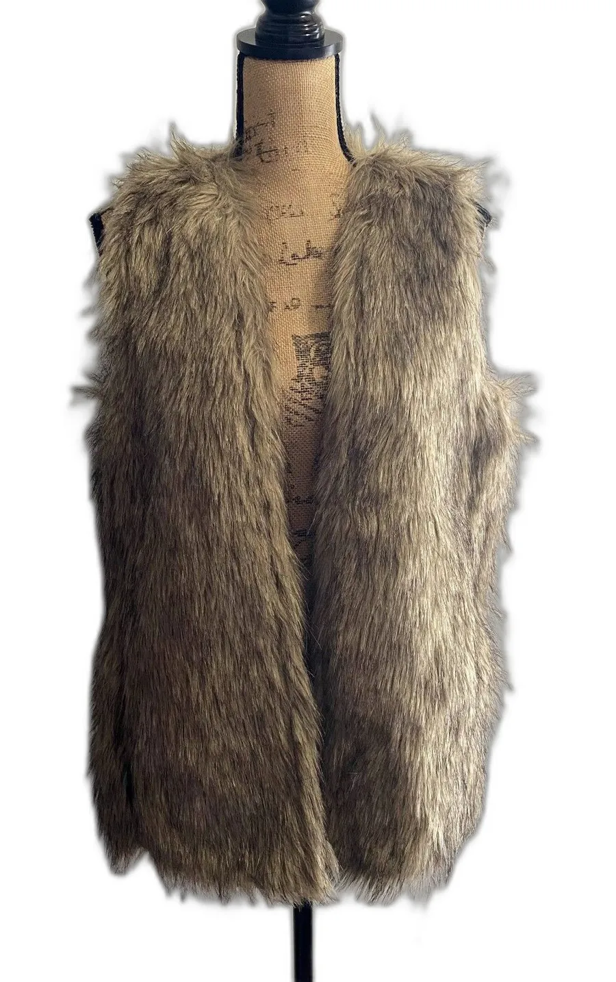 Escalier Light Brown Faux Fur Vest Open Front Mob Wife Luxury Chic US Size 8