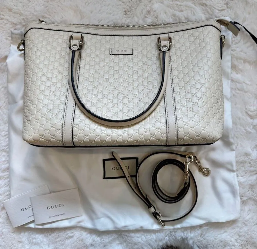 Gucci Microguccissima Logo Leather Tote - Beige