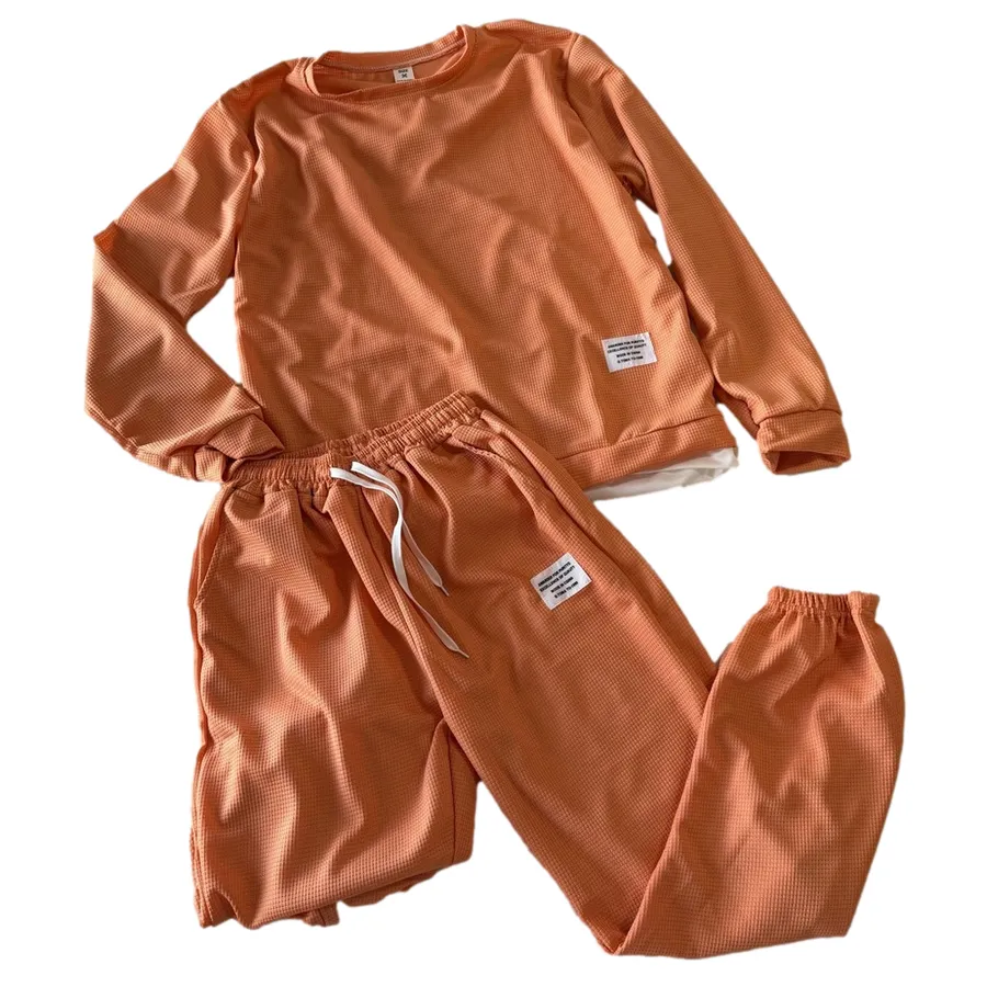 Women's Oversized Lightweight Two Piece Waffle Jogger Set Peach Size 3XL #260723