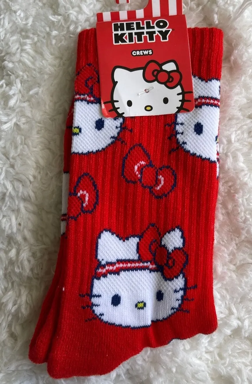 Sanrio Hello Kitty Red Crew Socks Mid Calf Size 5-10 Valentine's NEW Sanrio