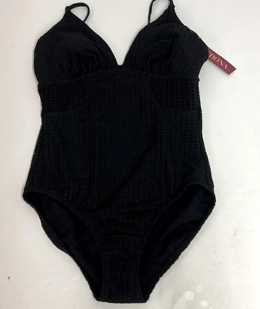 Merona Black Baker Weave Lace One Piece Swimsuit D22