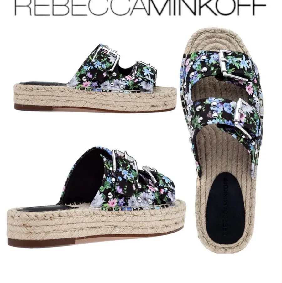 Rebecca Minkoff Jodi Espadrille Sandal Black Flower Print Size 7.5 NEW with Box