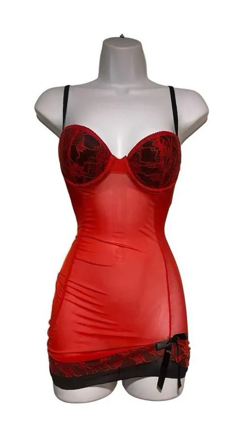 Y2K red and black lace mesh dress Size M