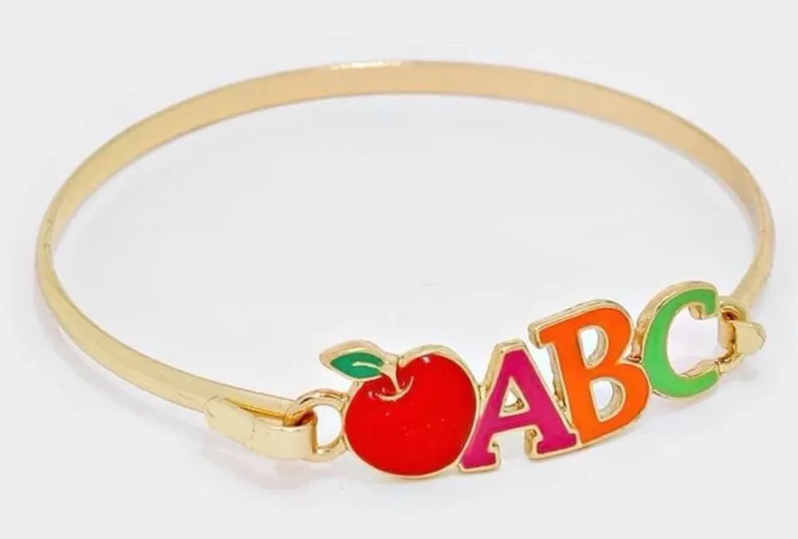 New Womens Boutique Teacher Appreciation Gift ABC Apple Gold Hook Bracelet
