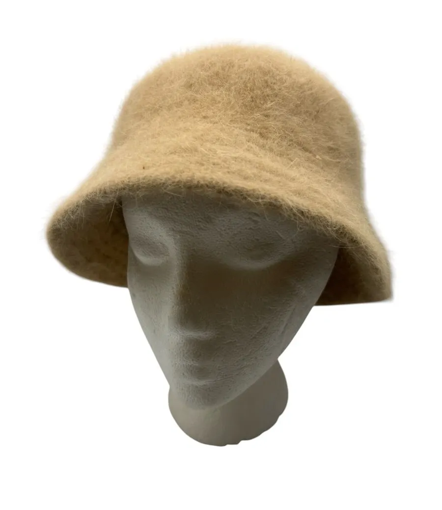 Angora retro light academia boutique bucket hat one size vintage shabby chic Tan