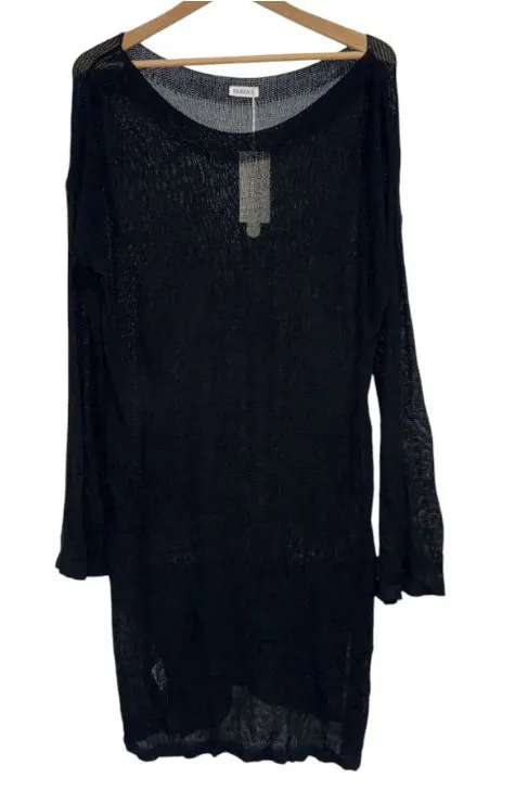Black Lightweight Knit Long Sleeve Tunic cover up beach pool NEW Size XL