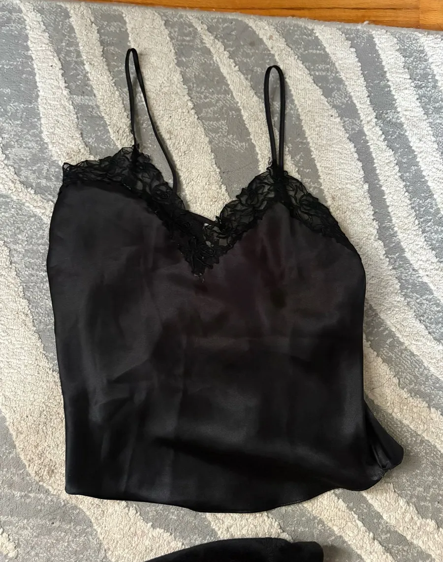 Vintage Victoria’s Secret black satin lace lingerie tank top