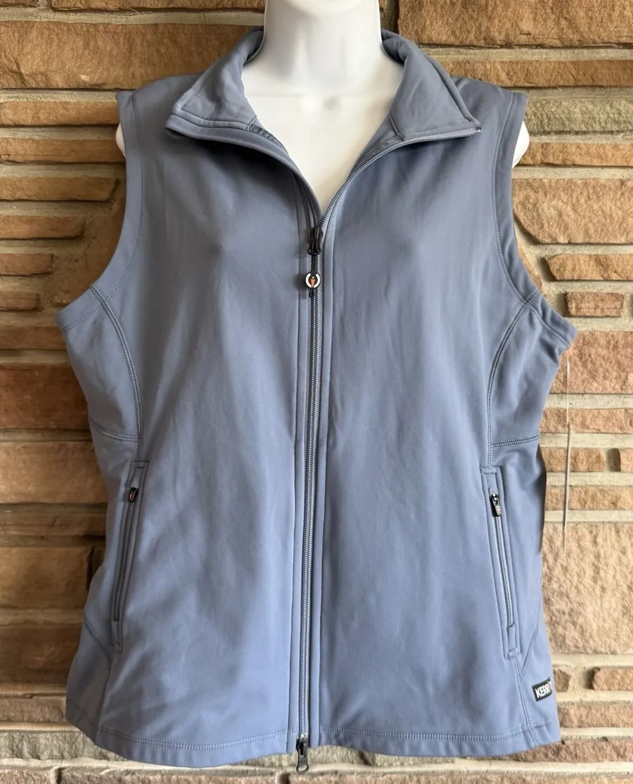 NWT Kerrits Transition Stretch Fleece Riding Vest Gray Blue Zipper Pockets Sz L
