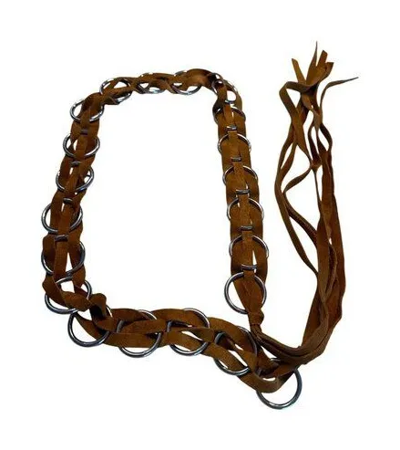 Brown Leather & Silver Hoop womens leather belt SKU 6996