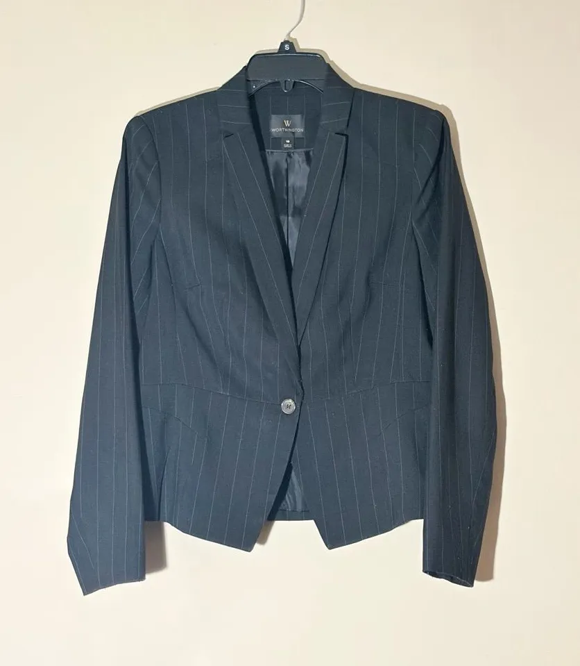 Worthington Size 10 Charcoal Pinstripe Single Button Women's Business Blazer