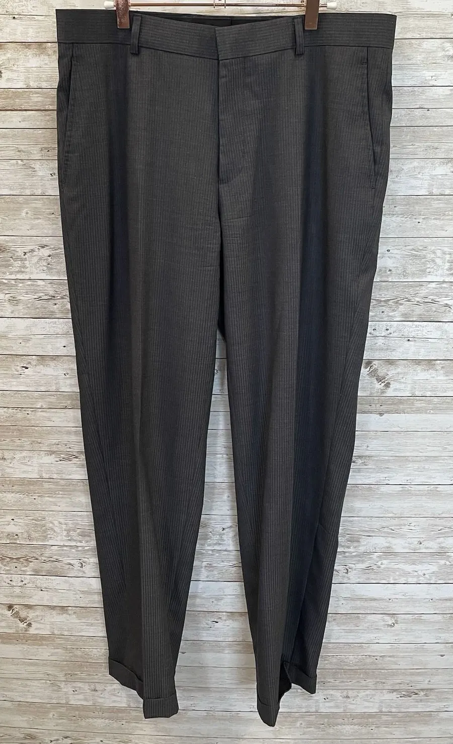 Galeries Lafayette Womens 46 Pants Gray Pinstripe 100% Wool Dress Office Size XL