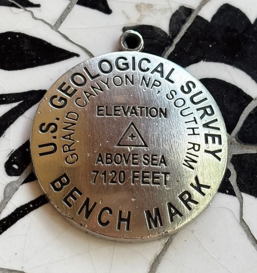 USGS Grand Canyon South Rim Bench Mark Survey Medallion Pendant Silver Tone