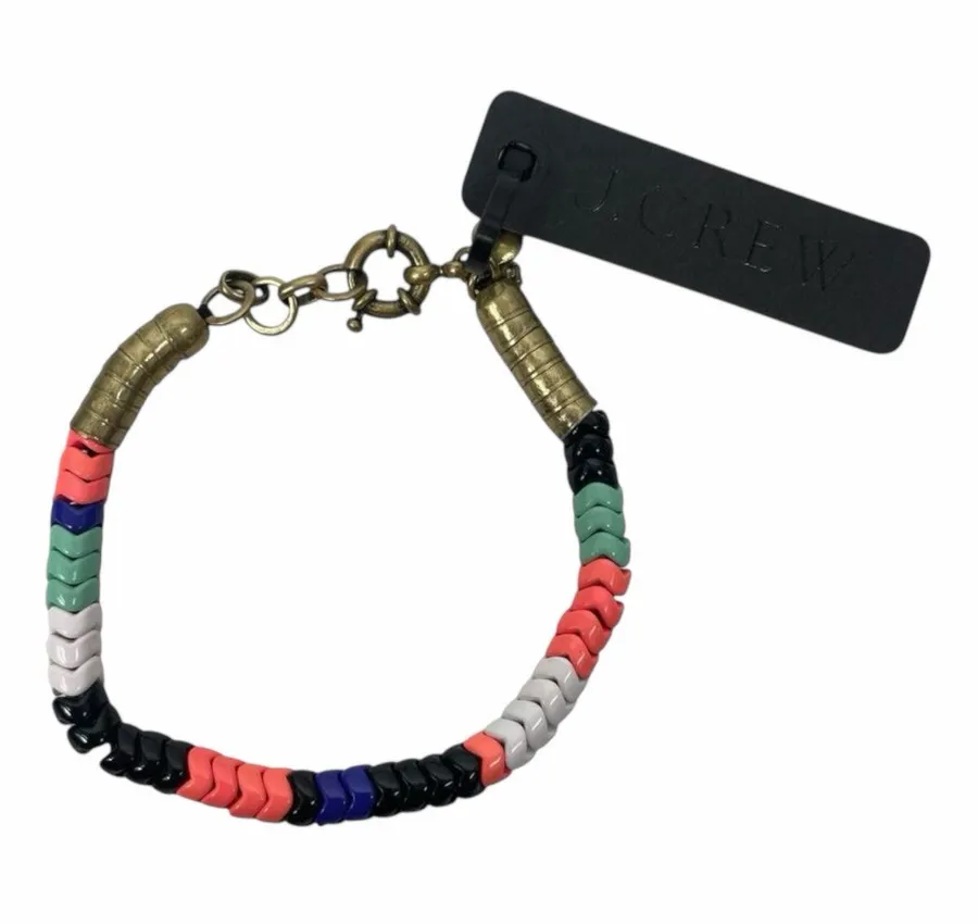 J. Crew Wavy Beaded Bangle Bracelet Multi Color Gold