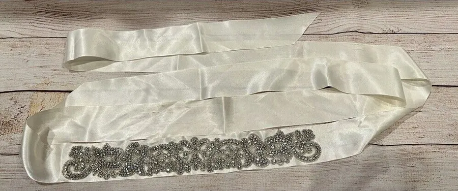 Bridal Off White Cream Ivory Wedding Rhinestone Sash Wide Long Belt Plus Size