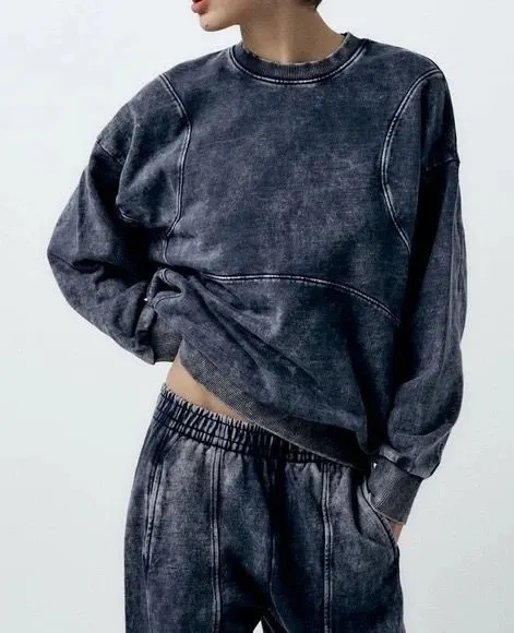 Zara mineral acid wash Blue Sweatshirt/Jogger Matching Set Coord baggy oversized