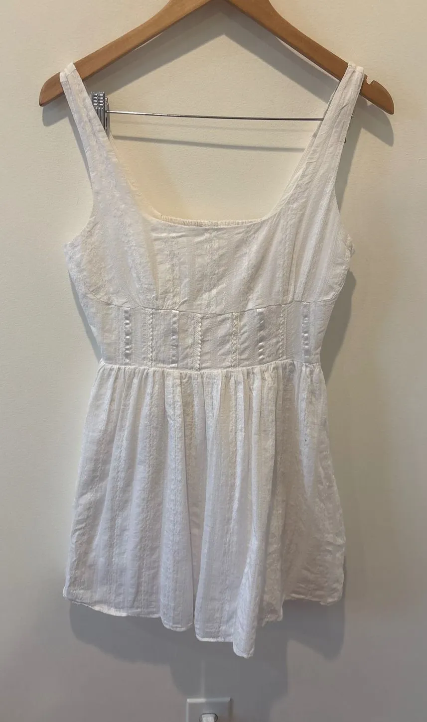 Princess Polly White Eyelet Smocked Bust Mini Dress Cotton Size US 4
