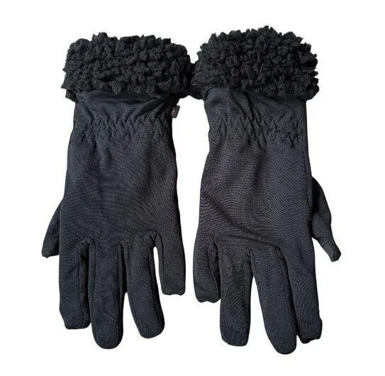 Black faux fur cuffed stretchy 9" gloves women's winter accessories