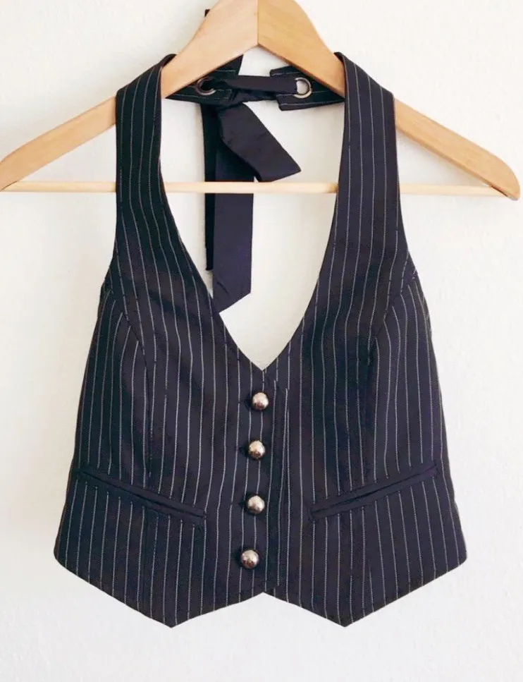 Crown of ❤️5, Open Back Striped Vest, Black