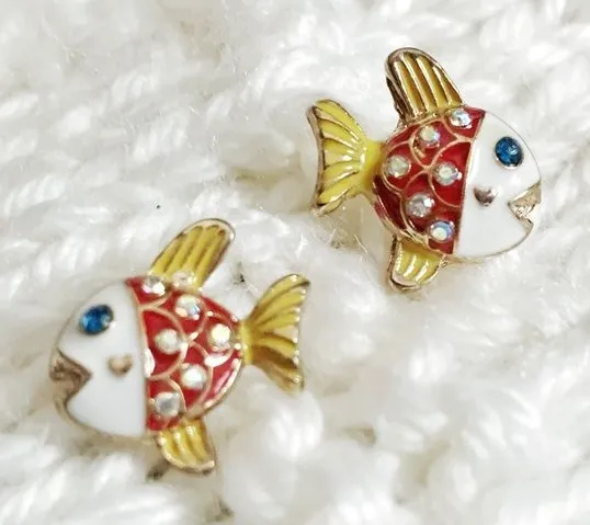 MERMAIDMERCHANT Boutique Nautical Jeweled Fish Enameled Stud Earrings