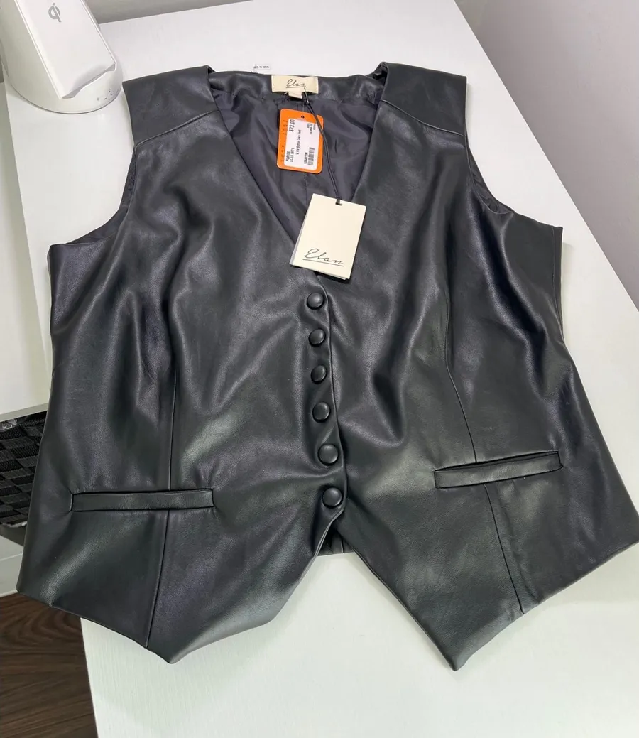 Elan International Womens Black Vegan Leather Tailored V