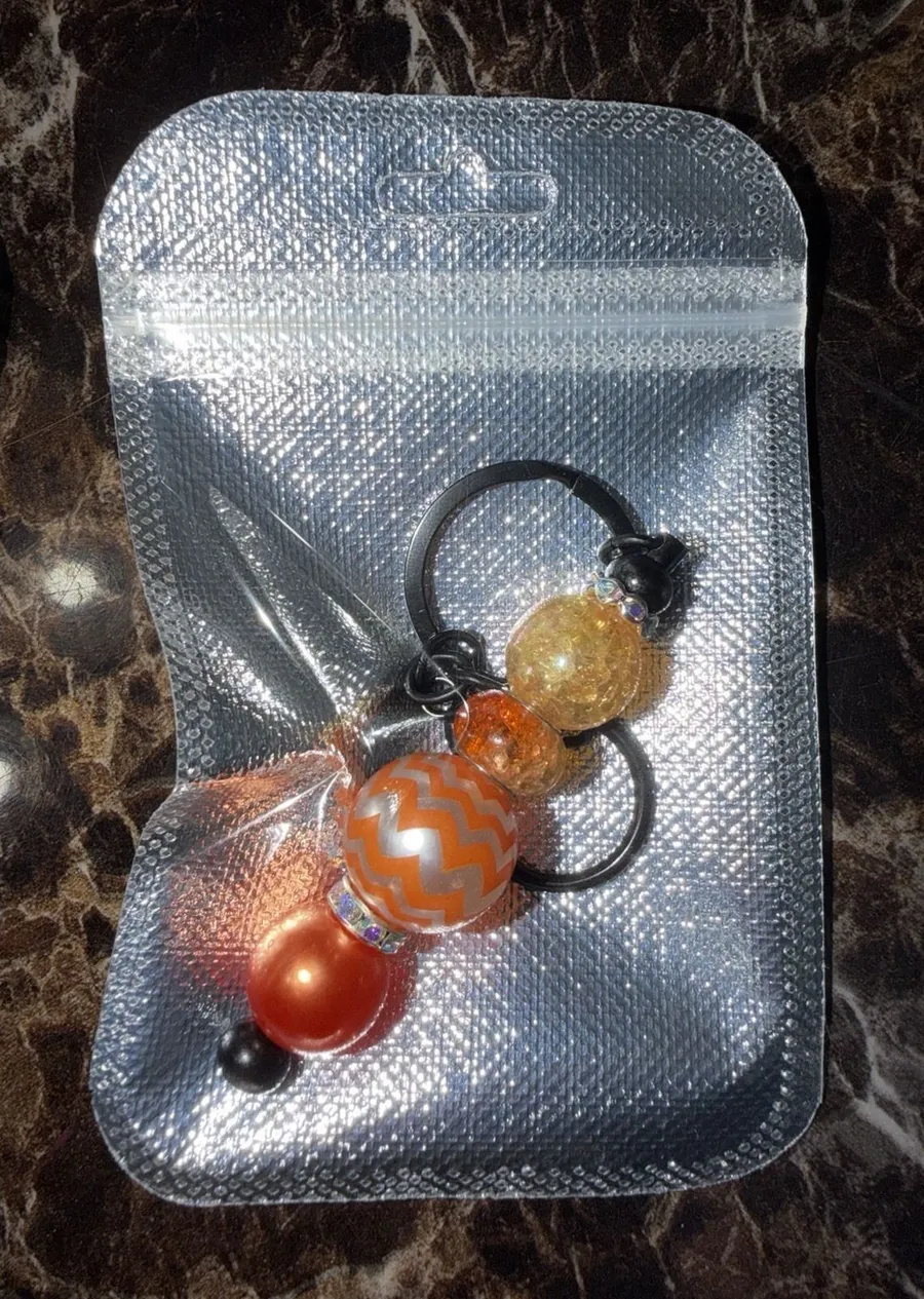 Handmade Beaded Keychain Orange & Yellow