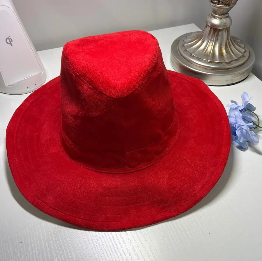 Something Special LA Red Faux Suede Wide Brim Sun Hat Fedora Boho Chic