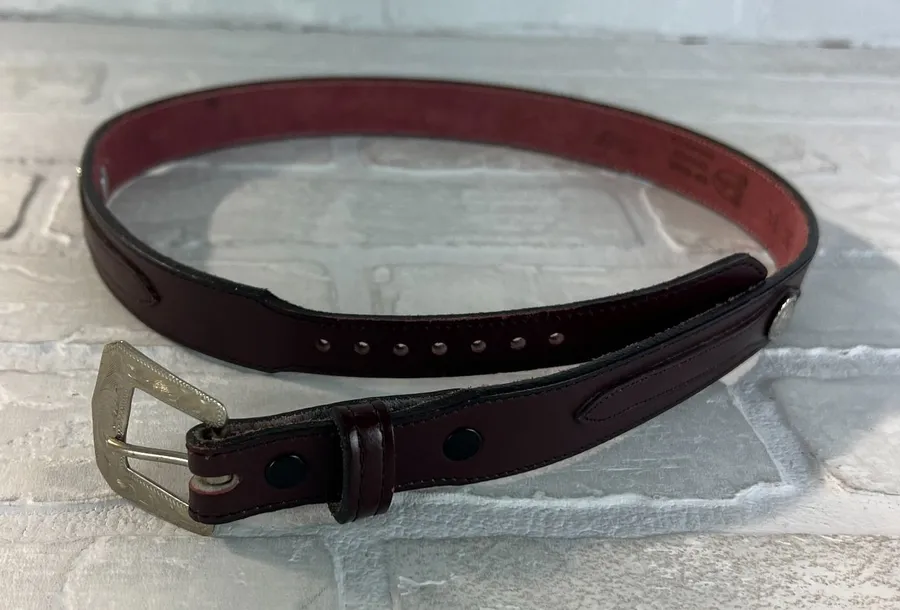 Justin Boots Leather Belt Womens 30 Brown Silver Concho Button Buckle Top Grain