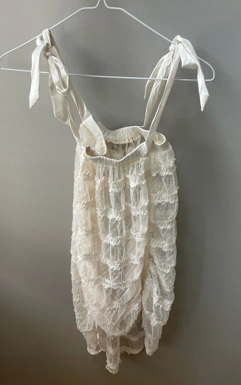 For Love & Lemons Cream Lace Tie-Strap Chemise