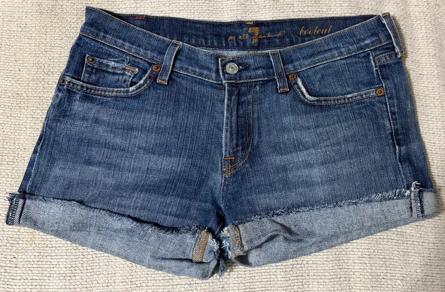 7 For All Mankind Shorts Bootcut Denim Roll-Up Cuffed Size 29