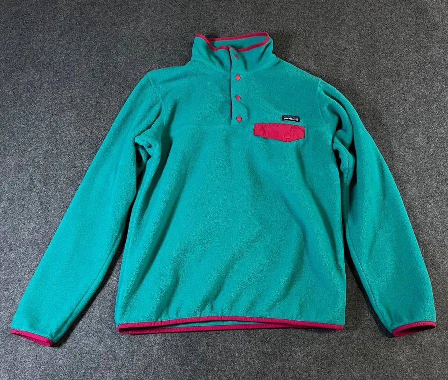 Patagonia Synchilla Fleece Pullover Teal Pink Trim Snap-T Women's Large