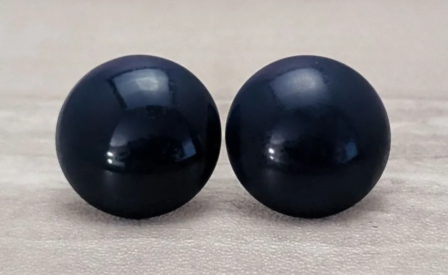 Vintage Stud Earrings Dark Blue / Navy Blue Domed Circle Button Style Retro