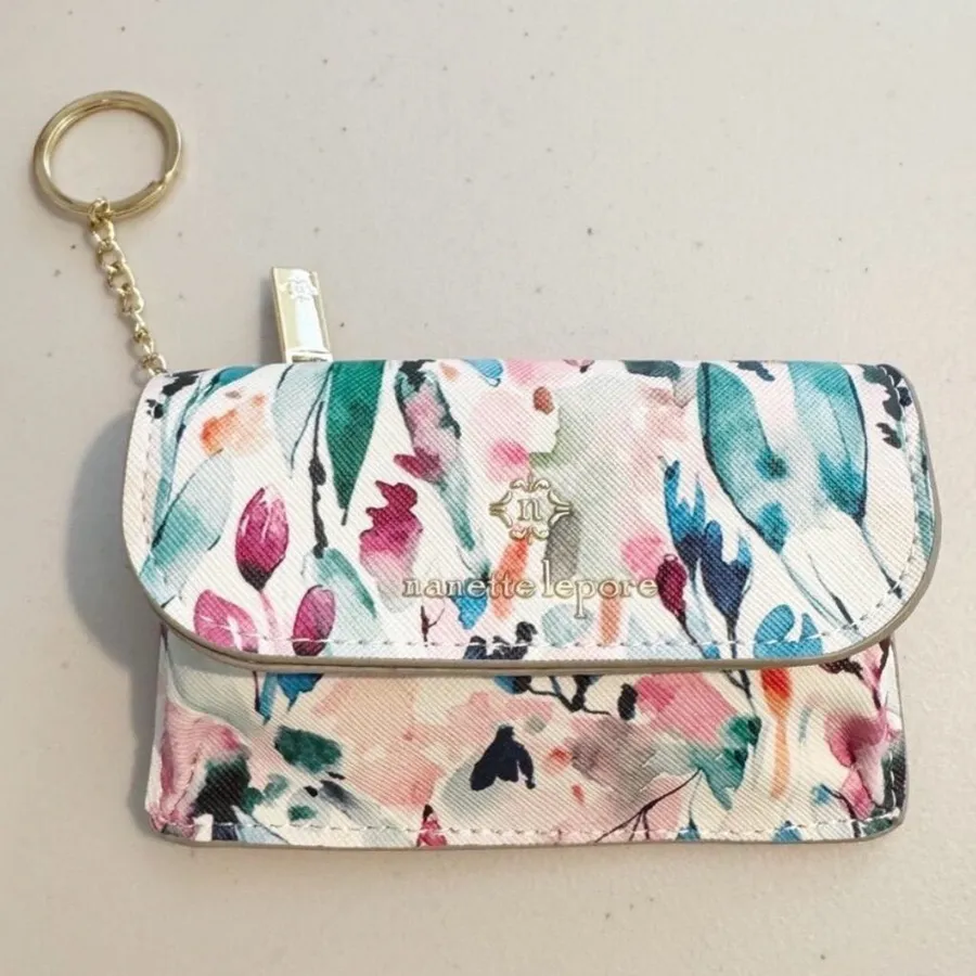 Nanette Lapore Floral Watercolor Keychain Wallet Mini Card Holder Travel Spring