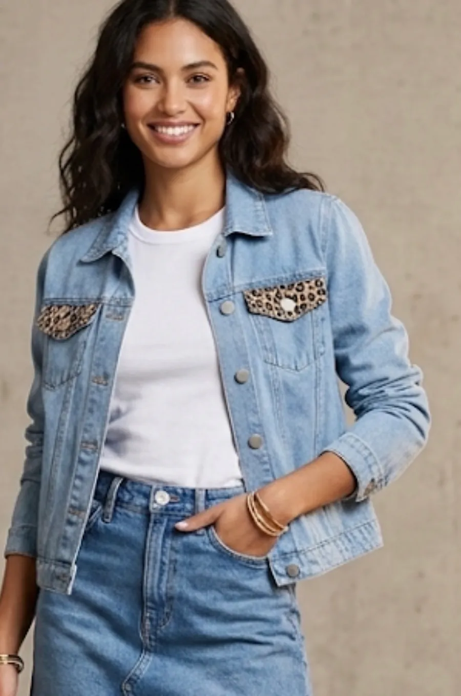 Custom Leopard Back Patch Denim Jacket