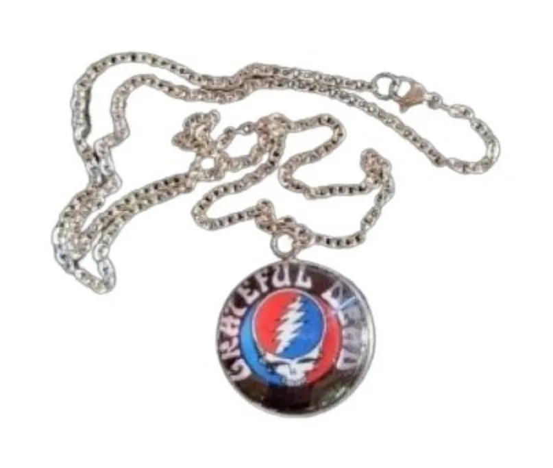 Grateful Dead Steal Your Face Necklace Earring Set Glass Photo Cabochon Pendants