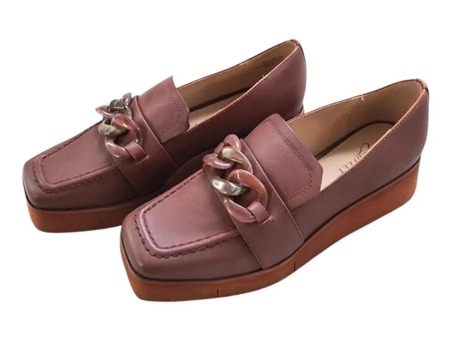 Naked Feet Mauve Platform Loafers with Chain Detail Pink Size 7