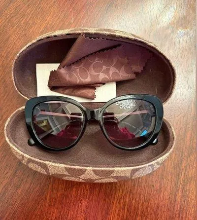 Coach Designer Women's Black Sunglasses with Gradient Gray Lenses and Gemstones