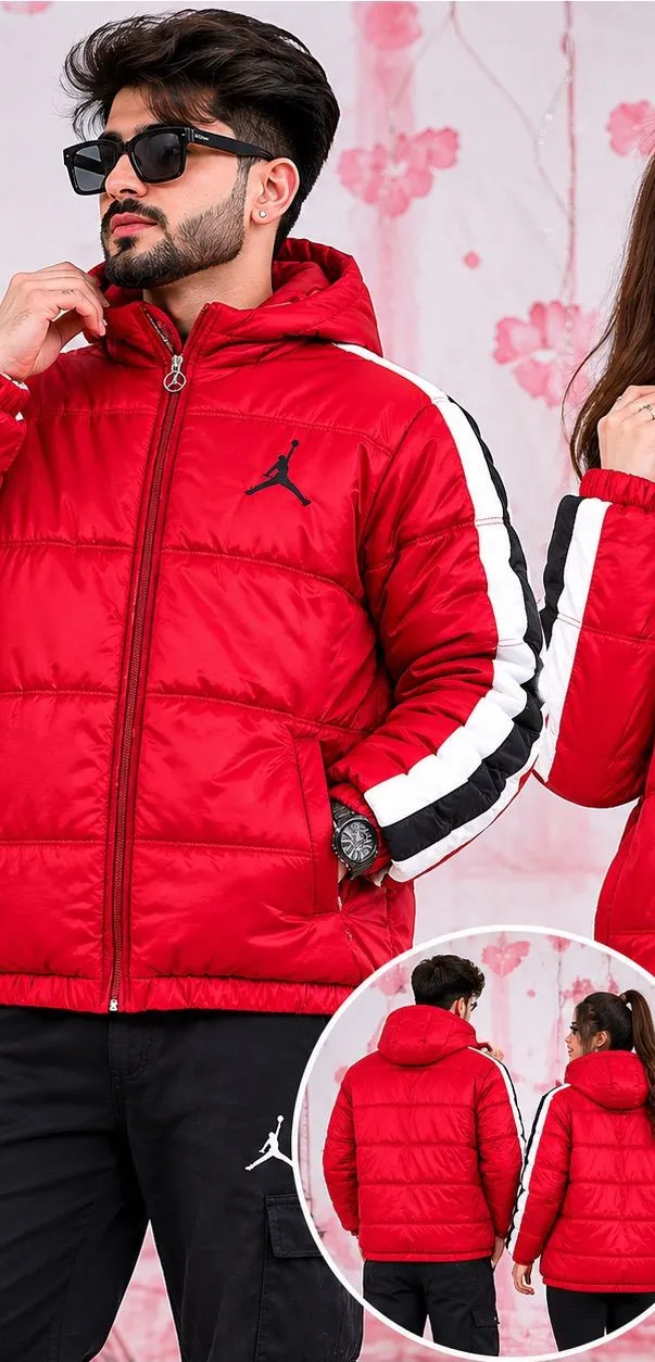 Jordan Hooded Puffer Jacket Fleece Lined Red/Black/White Womens/Kids Size Large